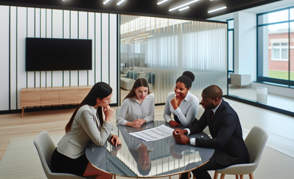 Empleados conversando sobre beneficios de salud en el trabajo